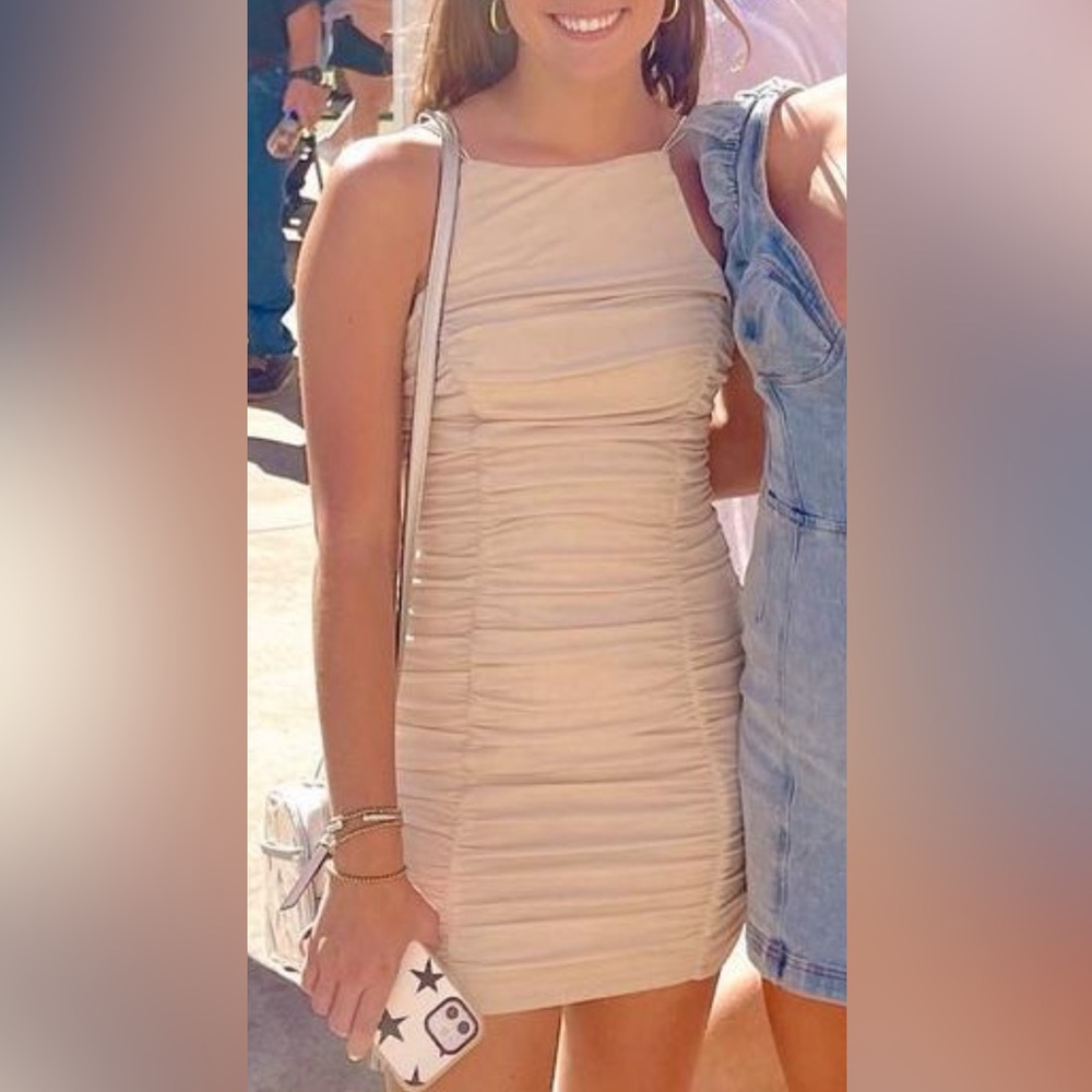 Tan Ruched Dress